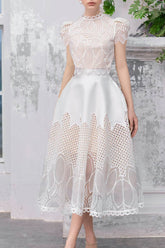 inostorâ„?Silk embroidered hollow dress two piece set