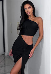 inostorâ„?Dreamy One Shoulder Slit Asymmetrical Maxi Dress