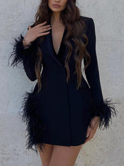 inostorâ„?Stitched Furry V-Neck Hollow Suit Miniskirt