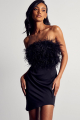 inostorâ„?Backpack exposed ostrich feather fringed tube top dress