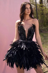 inostorâ„?Short black feather tube top dress