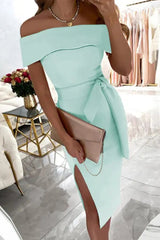 inostorâ„?Fashion Solid Patchwork Off the Shoulder One Step Skirt Dresses(5 colors)