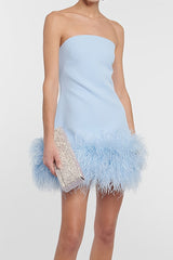 inostorâ„?strapless feather trim mini dress
