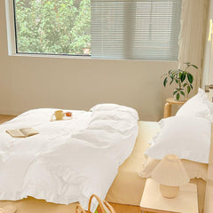 Farmhouse Fringe Ruffle White Duvet Cover Set