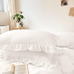 Farmhouse Fringe Ruffle White Duvet Cover Set