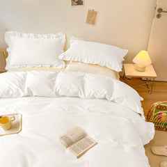 Farmhouse Fringe Ruffle White Duvet Cover Set