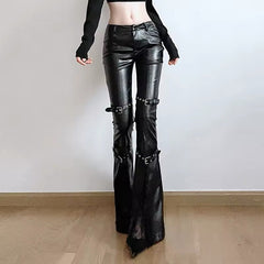 Gothic Leather Flare Pants