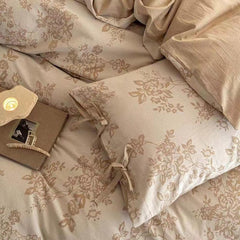 Floral Jacquard Bedding Set with Bow Tie - Khaki