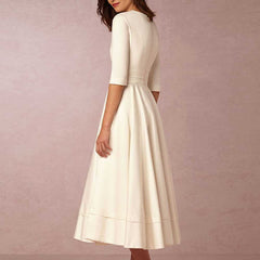 Classy Plunge Neckline Flowy Midi Work Dress