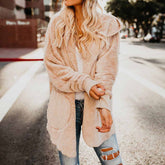Fur Lined Faux Fur Fuzzy Long Hooded Cardigan With Pockets