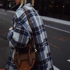 Classy full length long tweed cashmere coat wool peacoat