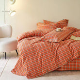 Gingham Bedding Set - Orange