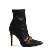 Gold Chain Detail Pointed-Toe Ankle Boots