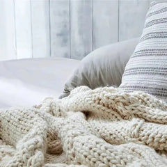 Handmade Chunky Knitted Blanket with Tassels