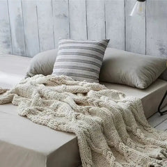 Handmade Chunky Knitted Blanket with Tassels