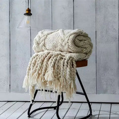 Handmade Chunky Knitted Blanket with Tassels