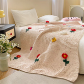 Chunky Knit Blanket With Tufted Flower