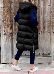 Longline Padded Puffer Gilet With Hood Body Warmer