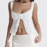 White Broderie Anglaise Front Button Up Top