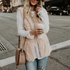 Fluffy Knitted Faux Wool Fur Sherpa Vest Womens