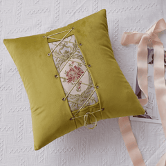 Lace-up Décor Throw Pillow - Olive Green