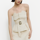 Beige Sleeveless Belted Top