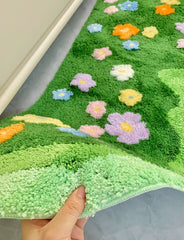 Green Floral Bedroom Rug