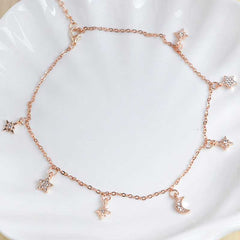 Dainty Rhinestone Multi Stars Crescent Moon Gold Choker