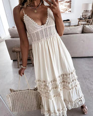 Eyelet Bohemian Crochet Knitted Lace Tassel Fringe Dress
