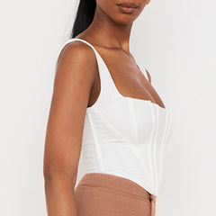White Square Neck Cropped Corset Top