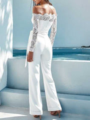 Cozy Lace Off The Shoulder Tie Jumpsuit Pantsuits