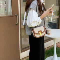 Fashion Joy Canva Leather Square Shoulder Handbag Purse