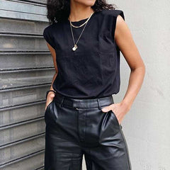 Cool Padded Shoulder Tank Top Tee Shirt With Shoulder Pad