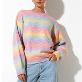 Fairy Kei Pastel Aesthetic Rainbow Color Block Ombre Stripes Sweaters Knitted Pullover