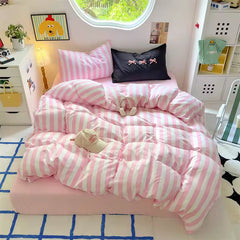 Purple Striped Cotton Bedding Set