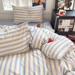 Blue Striped Cotton Bedding Set