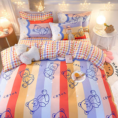 Bedding Set Boy Girl Bed Sheet Quilt Cover Pillowcase Single Bed Double Bed Queen Bed Quilt Cover Washed Cotton Bedclothes