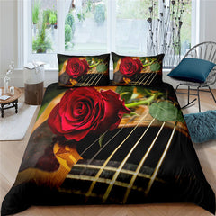 Red Rose Duvet Cover Set Full Size Soft Luxury 3D Rose Flower Microfiber Bedding Set 3Pcs Romantic Quilt Cover Queen King Size