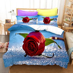 Red Rose Duvet Cover Set Full Size Soft Luxury 3D Rose Flower Microfiber Bedding Set 3Pcs Romantic Quilt Cover Queen King Size