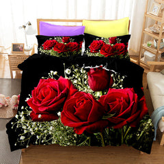 Red Rose Duvet Cover Set Full Size Soft Luxury 3D Rose Flower Microfiber Bedding Set 3Pcs Romantic Quilt Cover Queen King Size