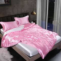 Mulberry Silk Satin Bedding Set High Quality Skin Friendly Real Silk Duvet Cover Set Solid Color King Size White Quilt Cover Set