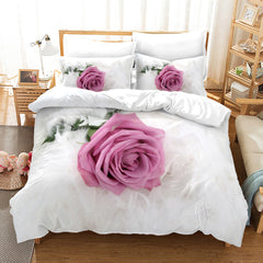 Rose Duvet Cover Set Full/Queen/King/Twin Size Soft Luxury 3D Rose Flower Microfiber Bedding Set 3Pcs Romantic Love Quilt Cover
