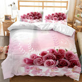Rose Duvet Cover Set Full/Queen/King/Twin Size Soft Luxury 3D Rose Flower Microfiber Bedding Set 3Pcs Romantic Love Quilt Cover