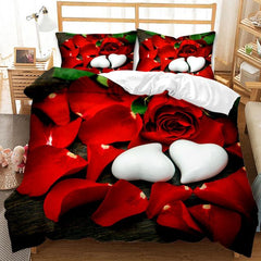 Rose Duvet Cover Set Full/Queen/King/Twin Size Soft Luxury 3D Rose Flower Microfiber Bedding Set 3Pcs Romantic Love Quilt Cover