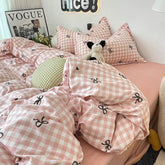 Pink Plaid Bowknot Bedding Set