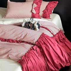 Red Heart Ruched Bow Bedding Set
