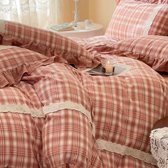 Red Tartan Plaid Ruffle Bedding Set
