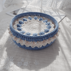 Rose Collection - Handmade Crochet Storage Basket - Blue