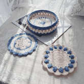 Rose Collection - Handmade Crochet Storage Basket - Blue