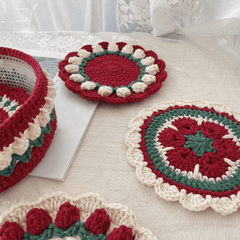 Rose Collection - Handmade Crochet Storage Basket - Burgundy